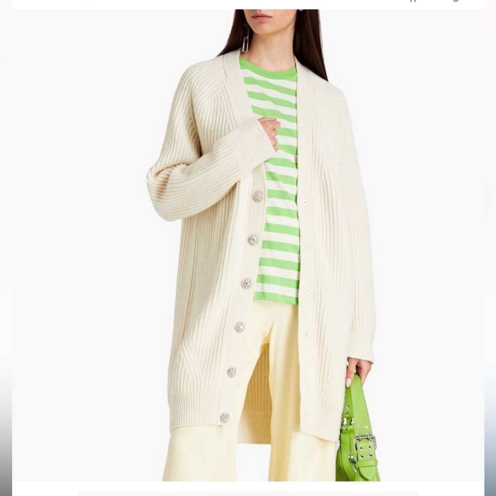 GANNI Ivory crystal embellished wool cardigan BNWT size XS loose fit